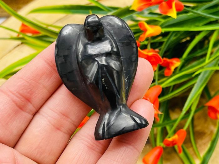 Shungite Angel | Heart Chakra | Crystal Figurine | Standing Statuette | Angelic Reiki | Metaphysical | Realistic Detail | EMF Protection