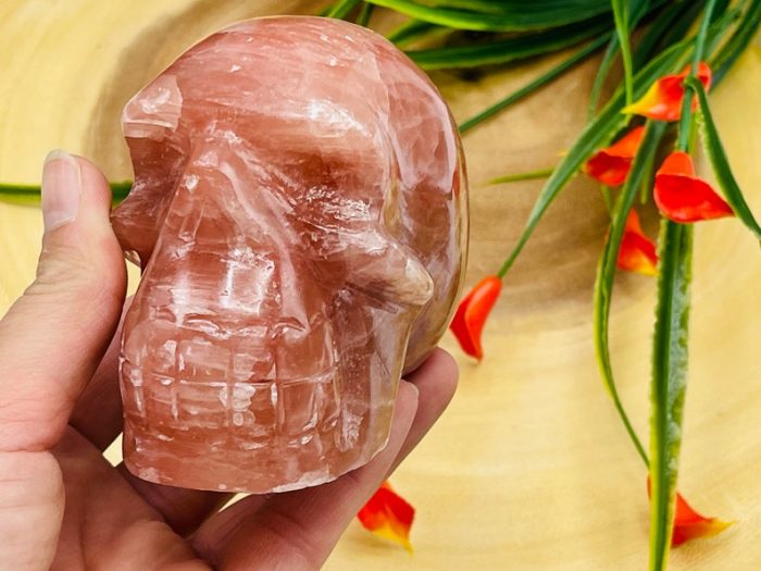 Strawberry Pink Calcite Skull | Pink Calcite | Realistic Detail | Handmade | Crystal Skull | Healing Crystal | Fine Art Sculpture | Reiki