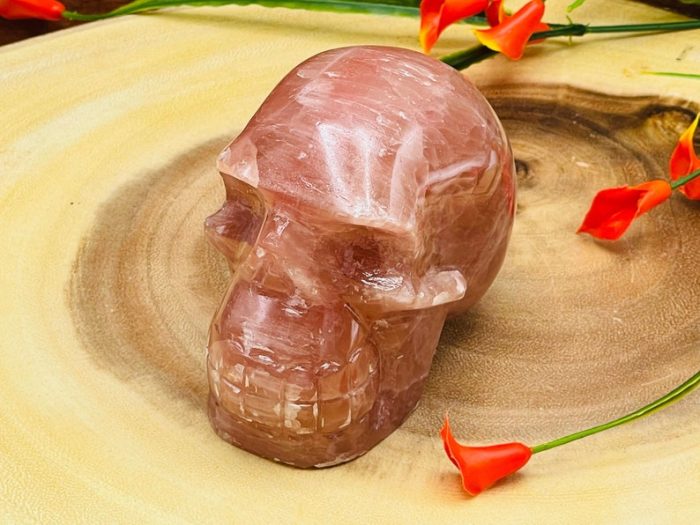 Strawberry Pink Calcite Skull | Pink Calcite | Realistic Detail | Handmade | Crystal Skull | Healing Crystal | Fine Art Sculpture | Reiki