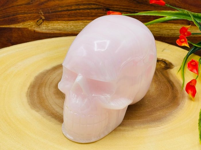 Rose Pink Mangano Florescent Calcite Skull | Crystal Skull | Realistic Details | Handmade Crystal | Healing Fine Art Sculpture