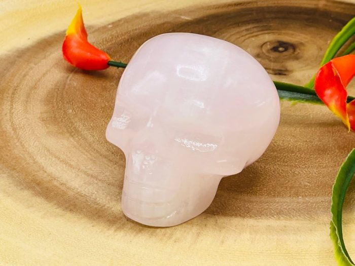 Rose Pink Mangano Florescent Calcite Skull | Crystal Skull | Realistic Details | Handmade Crystal | Healing Fine Art Sculpture