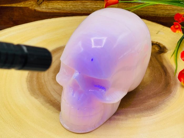 Rose Pink Mangano Florescent Calcite Skull | Crystal Skull | Realistic Details | Handmade Crystal | Healing Fine Art Sculpture