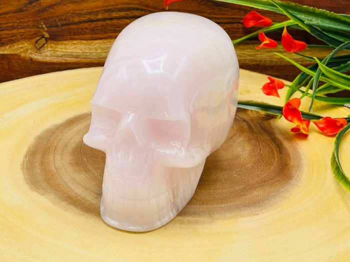 Rose Pink Mangano Fluorescent Calcite Skull | Pink Calcite Skull | Realistic Details | Handmade | Healing Fine Art Sculpture