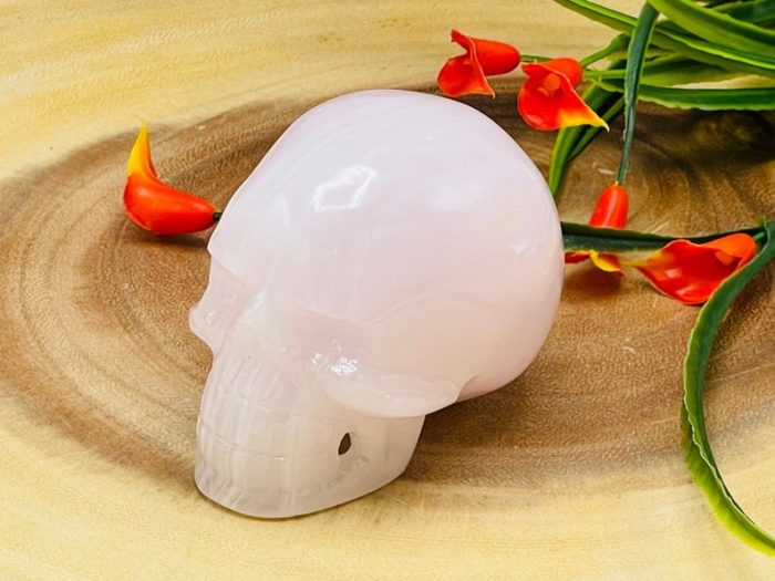 Rose Pink Mangano Fluorescent Calcite Skull | Pink Calcite Skull | Realistic Details | Handmade | Healing Fine Art Sculpture