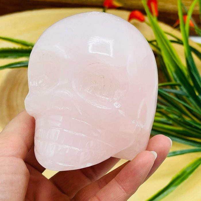 Rose Pink Fluorescent Mangano Calcite Skull | Crystal Skull | Realistic Details | Handmade Crystal | Healing Fine Art Sculpture