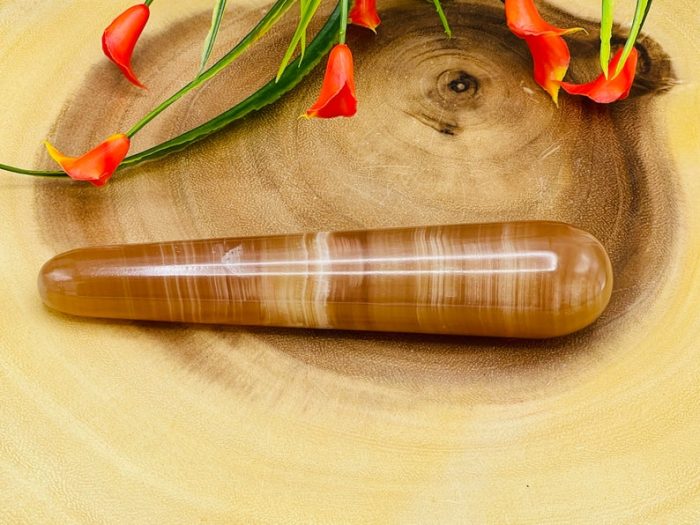 6" Caramel Calcite Massage Wand | Crystal Healing Wand | Soothing & Calming Massage | Spa Massage Wand | Stress Reliever | Healing Tool