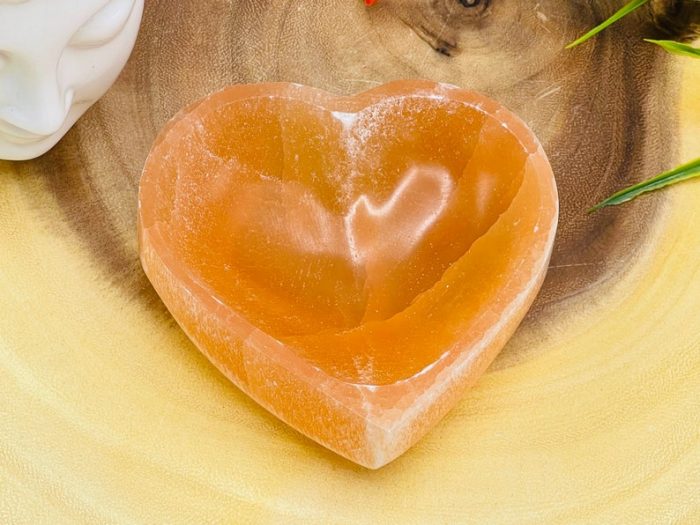 Orange Selenite Heart Shape Charging Bowl | Selenite Charging Station | Chakra Activator | Crystal Cleansing Bowl | Reiki | 10 cm (4 inch)