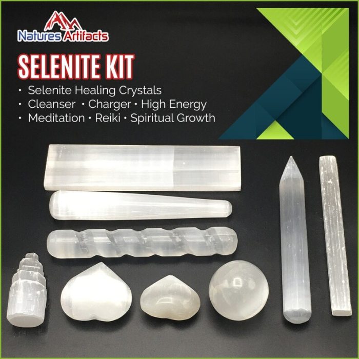 9 Pieces Selenite Healing & Cleansing Kit | Selenite Healing Crystals | Wellness Kit | Reiki | Metaphysical | Meditation | Powerful Healer