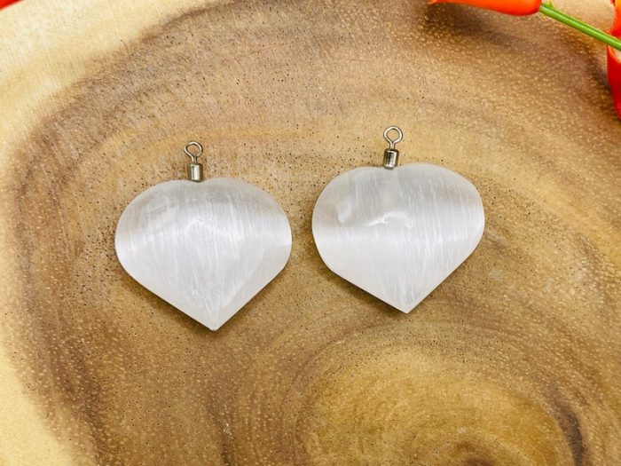 Selenite Heart Shape Pendant | Selenite Crystal Heart Jewelry | Polished Selenite Crystal | Handmade | Chakra Reiki Crystal Jewelry Pendant