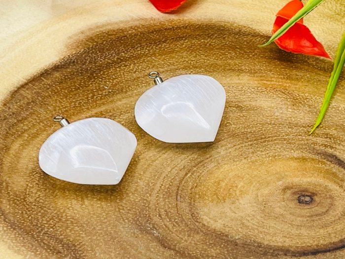 Selenite Heart Shape Pendant | Selenite Crystal Heart Jewelry | Polished Selenite Crystal | Handmade | Chakra Reiki Crystal Jewelry Pendant