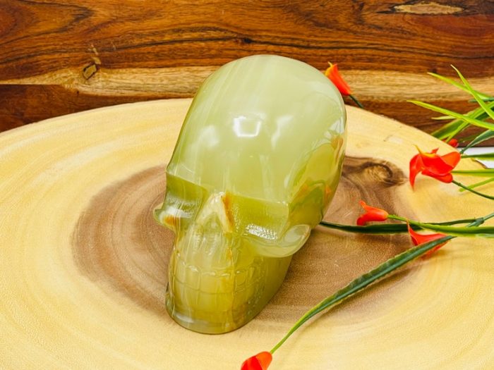 Multi Green Banded Onyx Skull | Green Onyx Skull | Realistic Detail | Handmade Crystal | Healing Fine Art Sculpture | Metaphysical Skull