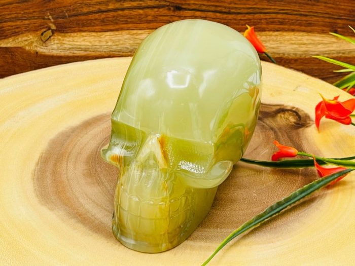 Multi Green Banded Onyx Skull | Green Onyx Skull | Realistic Detail | Handmade Crystal | Healing Fine Art Sculpture | Metaphysical Skull