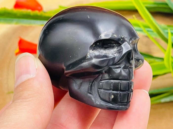 Shungite Skull | Shungite Crystal Skull | Realistic Detail | Handmade Crystal | Healing Fine Art Sculpture | Metaphysical Skull | 1.5" & 2"