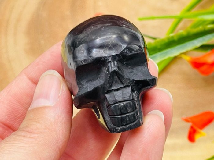 Shungite Skull | Shungite Crystal Skull | Realistic Detail | Handmade Crystal | Healing Fine Art Sculpture | Metaphysical Skull | 1.5" & 2"