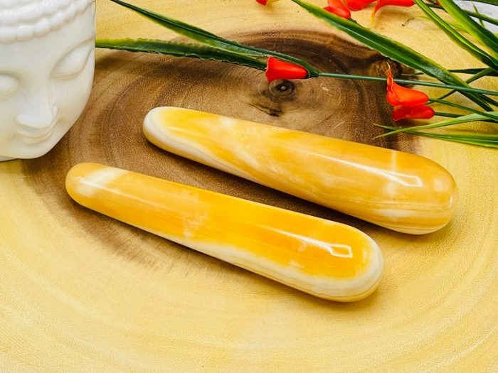 Orange Calcite Massage Wand | Yellow Calcite Wand | Crystal Wand | Massage Wand | Chakra & Reiki Stone | Stress Reliever | 6 inch