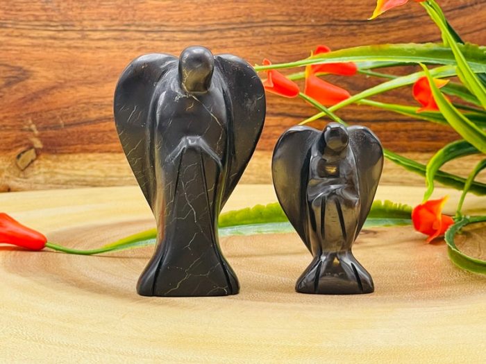 Shungite Angel | Heart Chakra | Crystal Figurine | Standing Statuette | Angelic Reiki | Metaphysical | Realistic Detail | EMF Protection