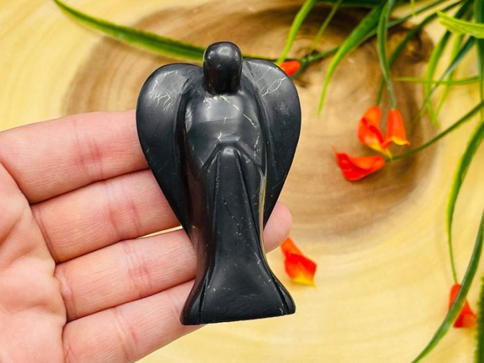 Shungite Angel | Heart Chakra | Crystal Figurine | Standing Statuette | Angelic Reiki | Metaphysical | Realistic Detail | EMF Protection