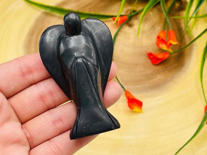 Shungite Angel | Heart Chakra | Crystal Figurine | Standing Statuette | Angelic Reiki | Metaphysical | Realistic Detail | EMF Protection