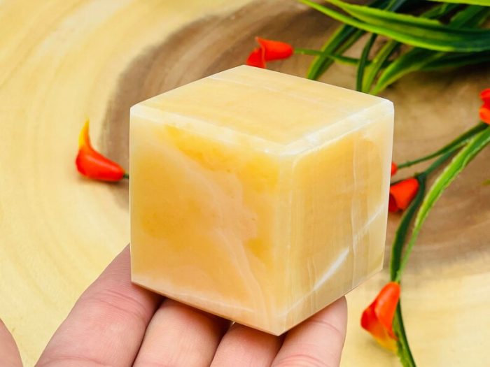 Orange Calcite Cube | Yellow Calcite Paper Weight | Crystal Cube Decor | Healing Crystal | Metaphysical Crystal | 2 x 2 inch