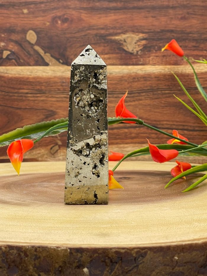 Pyrite Obelisk, Fools Gold, Pyrite Pointer, Healing Crystal Tower, Powerful Protection Stone, Mental Stability, Strength & Stamina, 4 inch