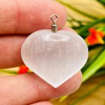 Selenite Heart Shape Pendant | Selenite Crystal Heart Jewelry | Polished Selenite Crystal  | Handmade | Chakra Reiki Crystal Jewelry Pendant