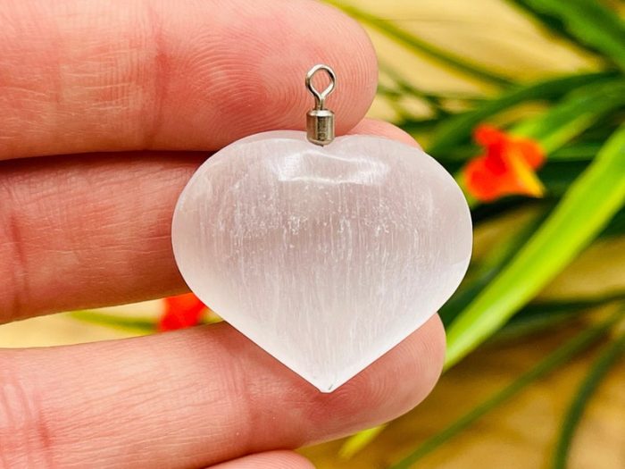 Selenite Heart Shape Pendant | Selenite Crystal Heart Jewelry | Polished Selenite Crystal | Handmade | Chakra Reiki Crystal Jewelry Pendant