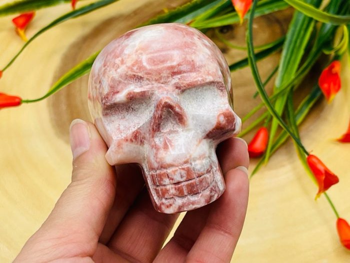 Strawberry Pink Onyx Skull | Realistic Details | Onyx Crystal Skull | Healing Crystal | Fine Art Sculpture | Reiki Skull