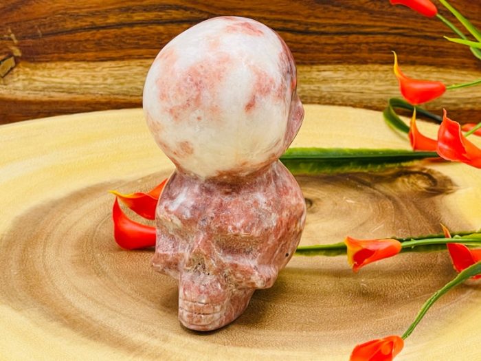 Strawberry Pink Onyx Two Sided Stacked Skull | Realistic Details | Front & Back | Healing Crystal | Fine Art Sculpture | Reiki Skull