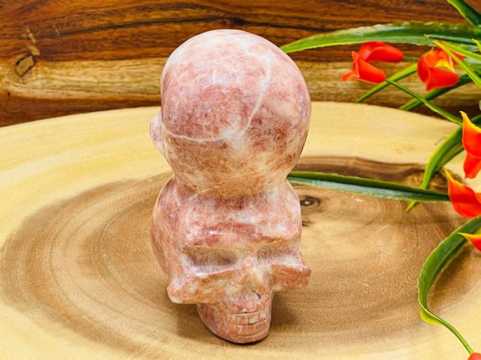 Strawberry Pink Onyx Two Sided Stacked Skull | Realistic Details | Front & Back | Healing Crystal | Fine Art Sculpture | Reiki Skull