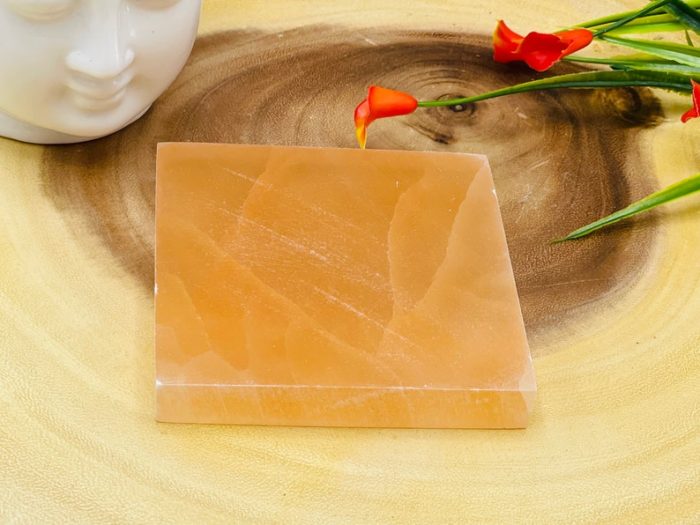 Orange Selenite Square Charging Station With Chakra Tumbled Stones & Velvet Pouch | Healing Crystal | Chakra Activator | Metaphysical