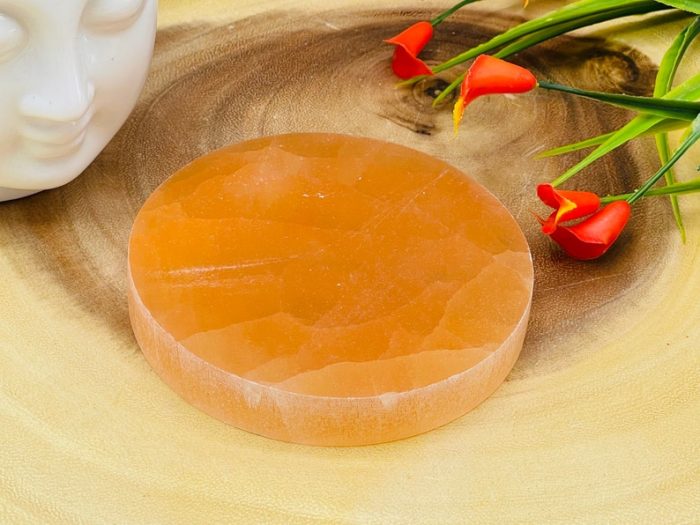 Orange Selenite Charging Station | Round Charging Plate | Chakra Activator | Charging Bar | Metaphysical Crystal | Powerful Healer | 4 inch