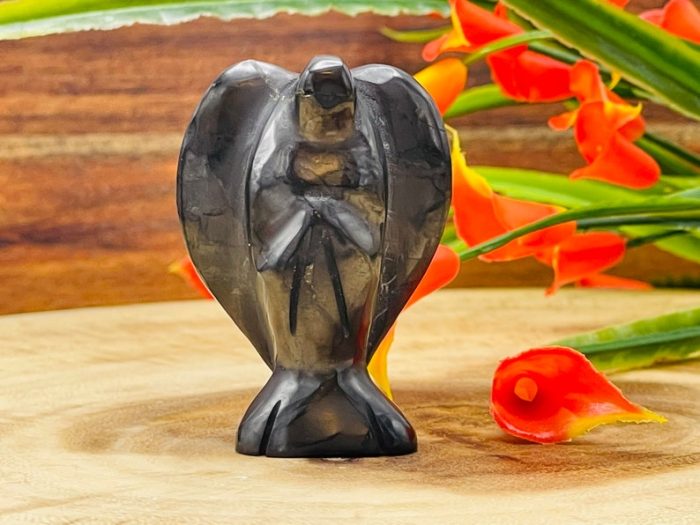 Shungite Angel | Heart Chakra | Crystal Figurine | Standing Statuette | Angelic Reiki | Metaphysical | Realistic Detail | EMF Protection