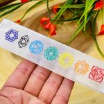 Selenite Charging Station Etched With 7 Chakra Colored  Signs | Charging Plate | Chakra Activator | Reiki | Chakra Crystal Cleanser | 6 inch