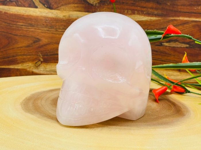 Rose Pink Fluorescent Mangano Calcite Skull | Crystal Skull | Realistic Details | Handmade Crystal | Healing Fine Art Sculpture