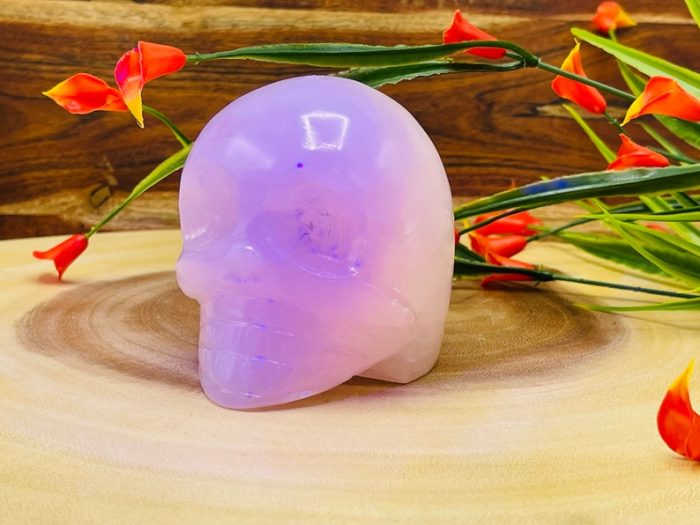 Rose Pink Fluorescent Mangano Calcite Skull | Crystal Skull | Realistic Details | Handmade Crystal | Healing Fine Art Sculpture