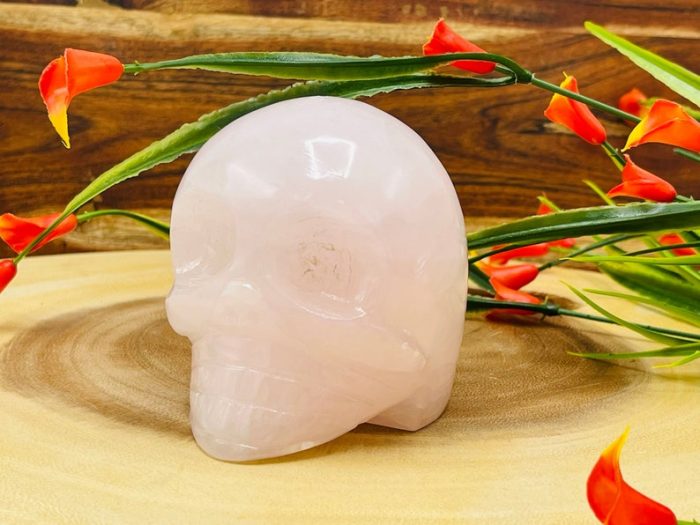 Rose Pink Fluorescent Mangano Calcite Skull | Crystal Skull | Realistic Details | Handmade Crystal | Healing Fine Art Sculpture