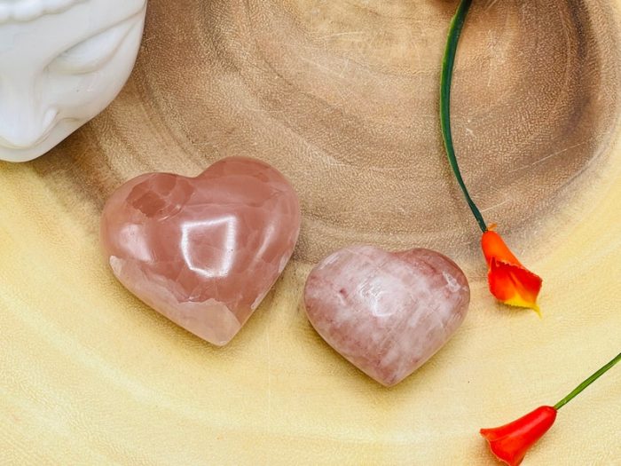 Strawberry Pink Calcite Heart | Metaphysical Heart Decor | Calcite Heart | Hand Carved | Polished Gemstone | Healing Crystal | 1.5" and 2"