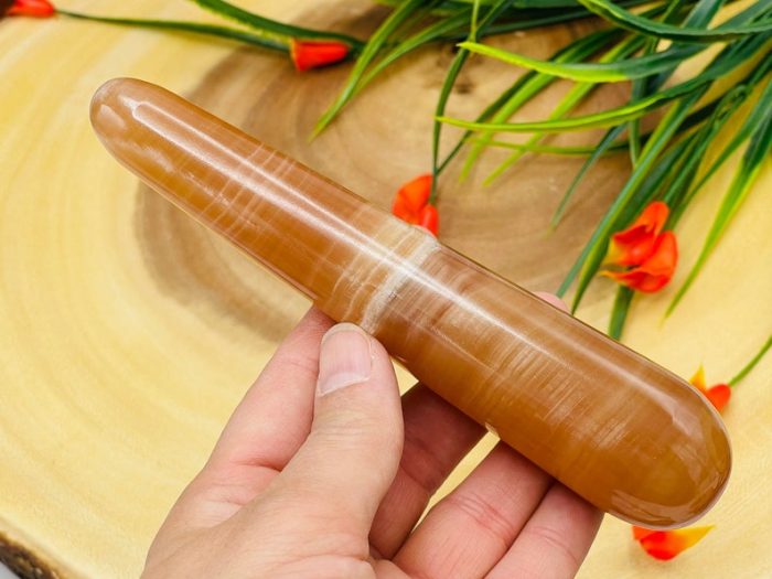 6" Caramel Calcite Massage Wand | Crystal Healing Wand | Soothing & Calming Massage | Spa Massage Wand | Stress Reliever | Healing Tool