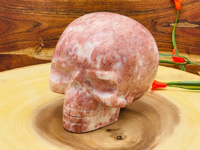 Strawberry Pink Onyx Skull | Realistic Details | Onyx Crystal Skull | Healing Crystal | Fine Art Sculpture | Reiki Skull | 5 inch