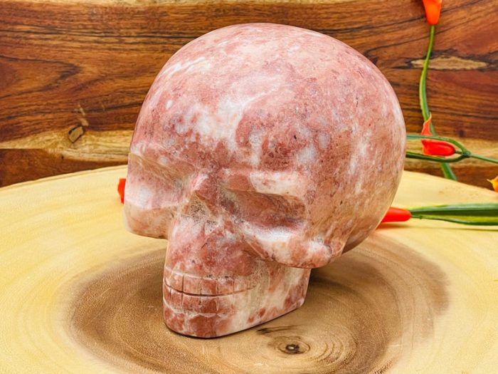 Strawberry Pink Onyx Skull | Realistic Details | Onyx Crystal Skull | Healing Crystal | Fine Art Sculpture | Reiki Skull | 5 inch