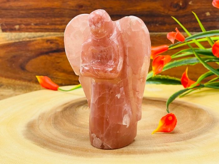 Strawberry Pink Calcite Angel | Heart Chakra | Crystal Figurine | Standing Statuette | Handmade | Angelic Reiki | Metaphysical Gemstone