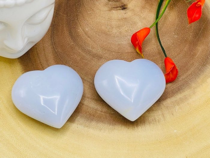 Blue Chalcedony Heart Stone | Pocket Polished Gemstones | Puffy Heart | Healing Crystals & Stones | Throat Chakra | Reiki Stone | Handmade