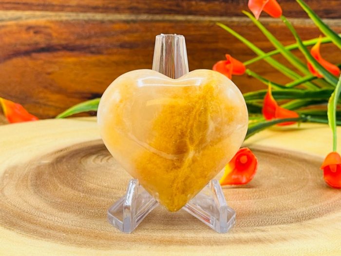 Yellow Banded Onyx Heart | Crystal Heart | Healing Stone | Meditation Reiki Healing Crystal | Crystal Reiki Pocket Stone | Orange Onyx Heart