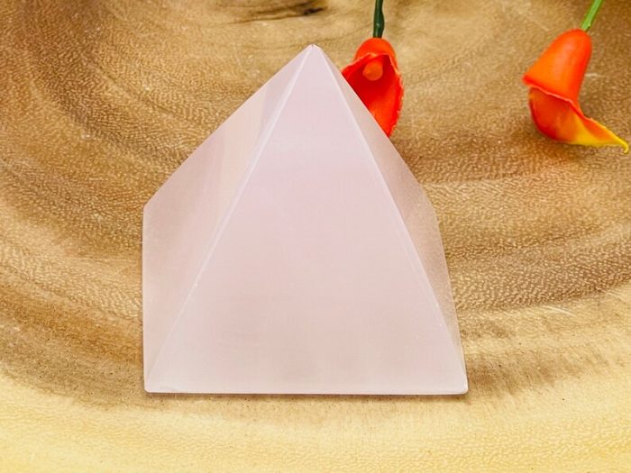 Fluorescent Rose Pink Mangano Calcite Pyramid | Calcite Crystal Pyramid | Handmade | Healing Pyramid | Metaphysical | Meditation Crystal