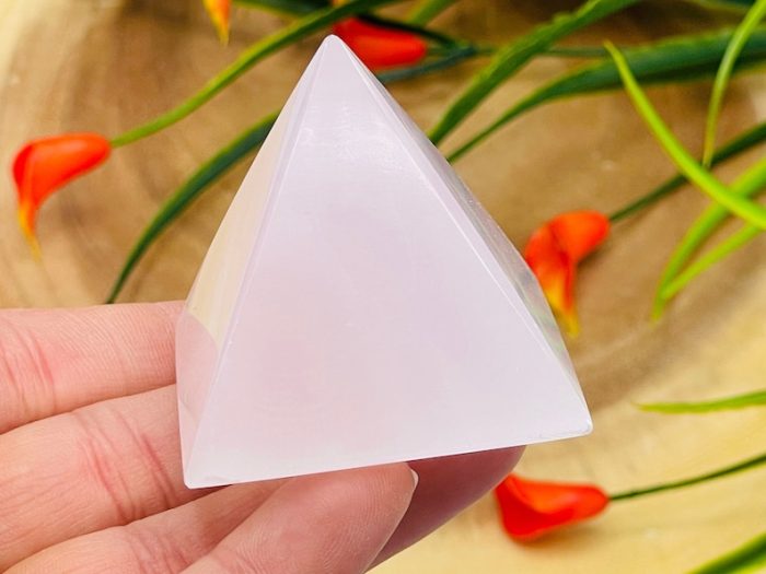 Fluorescent Rose Pink Mangano Calcite Pyramid | Calcite Crystal Pyramid | Handmade | Healing Pyramid | Metaphysical | Meditation Crystal