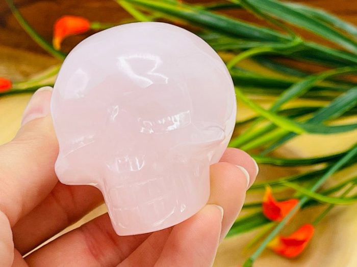 Rose Pink Mangano Florescent Calcite Skull | Crystal Skull | Realistic Details | Handmade Crystal | Healing Fine Art Sculpture