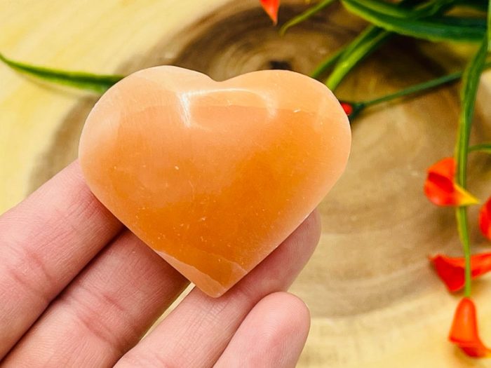 Orange Selenite Heart | Selenite Crystal Heart | Polished Selenite | Handmade | Crystal Chakra Reiki | Cleansing & Balance | Meditation