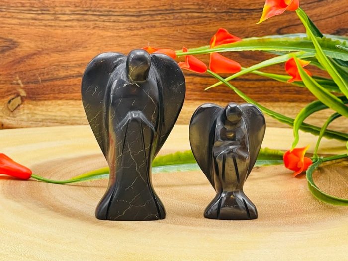 Shungite Angel | Heart Chakra | Crystal Figurine | Standing Statuette | Angelic Reiki | Metaphysical | Realistic Detail | EMF Protection