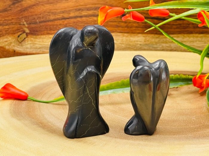 Shungite Angel | Heart Chakra | Crystal Figurine | Standing Statuette | Angelic Reiki | Metaphysical | Realistic Detail | EMF Protection