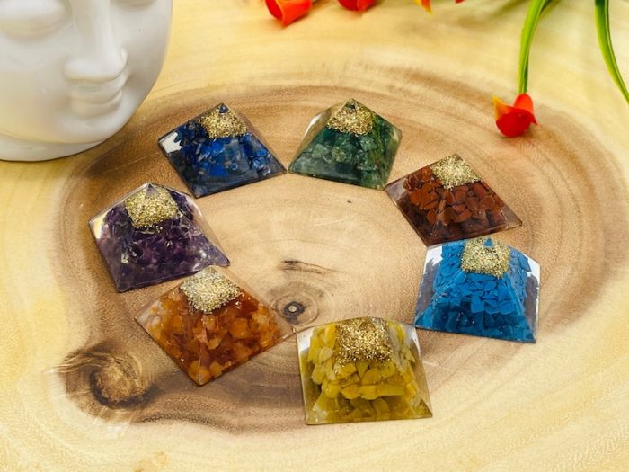 7 Chakra Orgone Pyramid Stone Set | Chakra Healing Pyramid Crystal | Reiki Chakra | Chakra Pocket Stones | Chakra Pointer